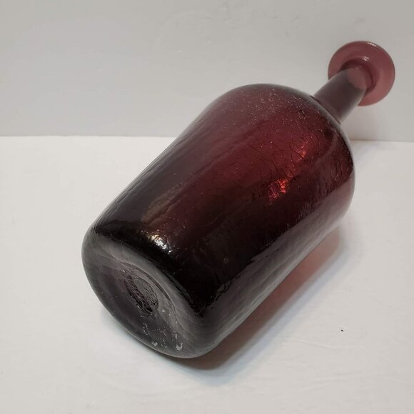 Pilgrim Glass Hand Blown Bottle Decanter, 13" Crackle Art Amethyst Purple MCM - Picture 8 of 10